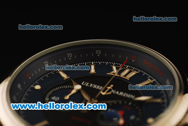 Ulysse Nardin Maxi Marine Chronograph Miyota OS20 Quartz Steel Case with Blue Dial and Blue Rubber Strap - Click Image to Close